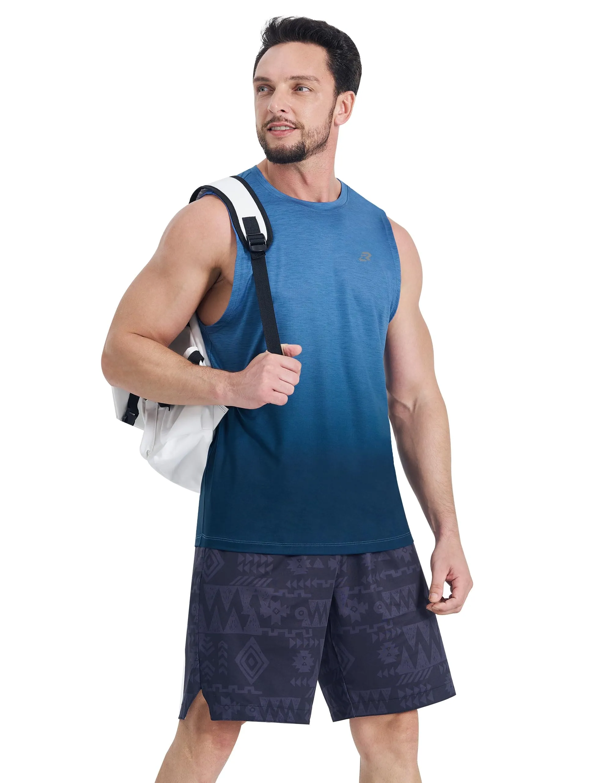 EZRUN Men's Tank Tops Quick Dry Workout Muscle Sleeveless Shirts Summer Gym Athletic Shirt for Swim Beach Running Gradient Blue