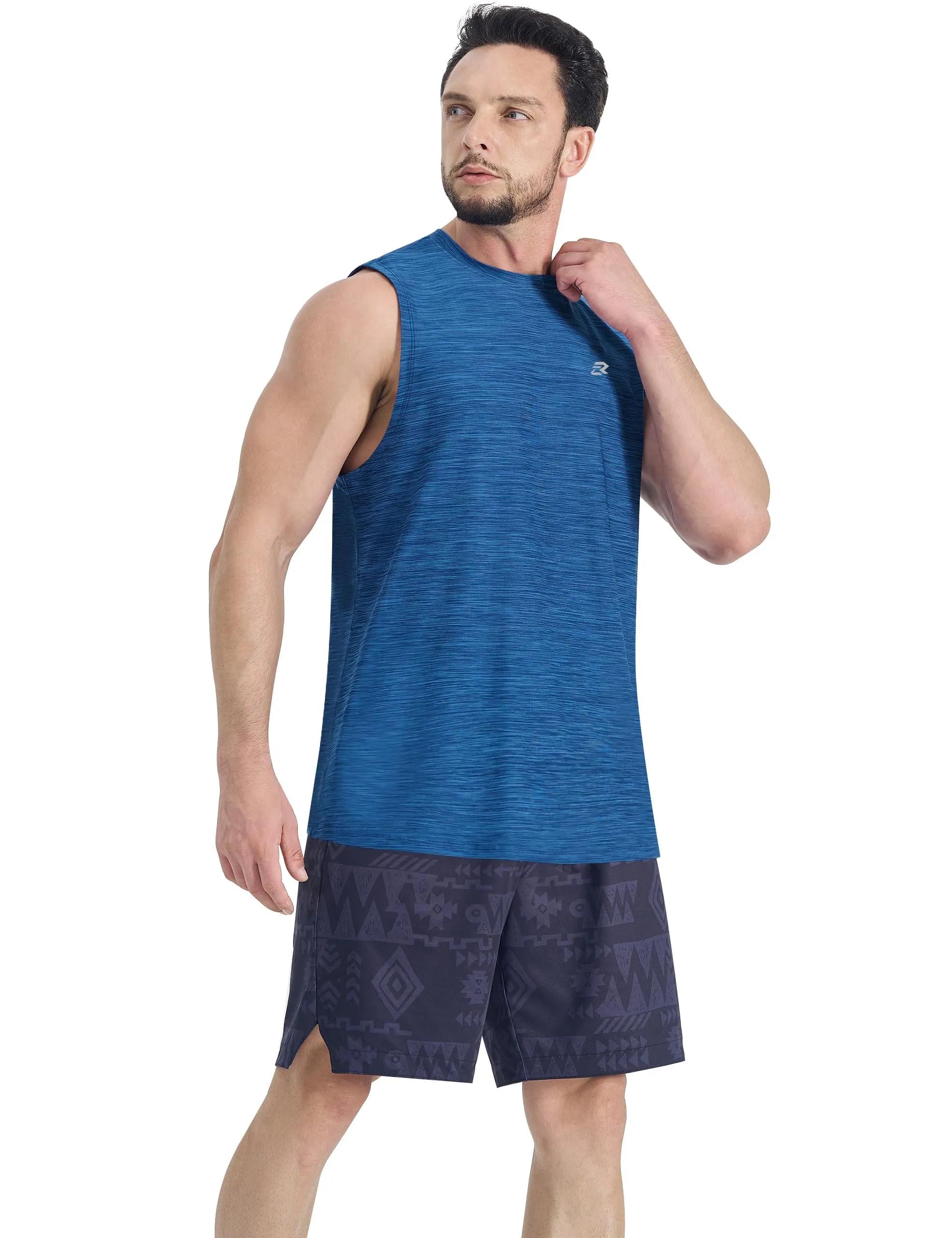EZRUN Men's Tank Tops Quick Dry Workout Muscle Sleeveless Shirts Summer Gym Athletic Shirt for Swim Beach Running Navy