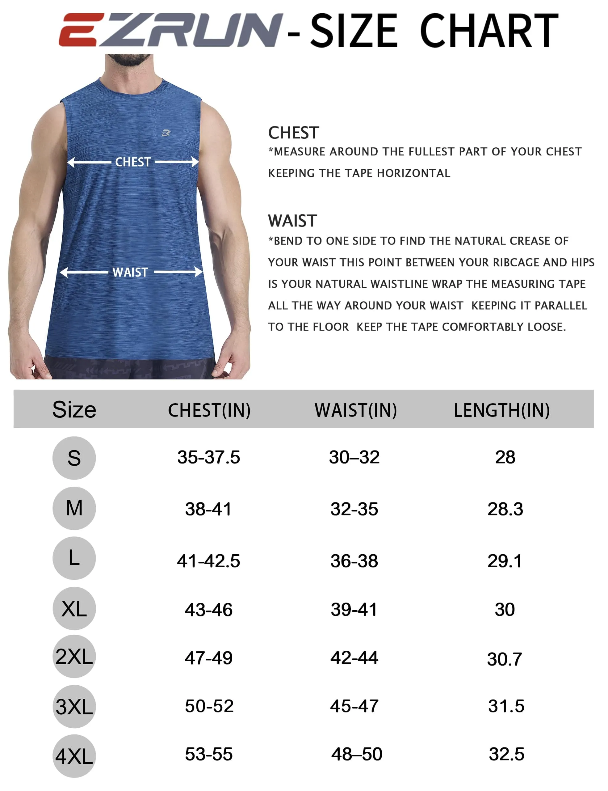 EZRUN Men's Tank Tops Quick Dry Workout Muscle Sleeveless Shirts Summer Gym Athletic Shirt for Swim Beach Running Navy