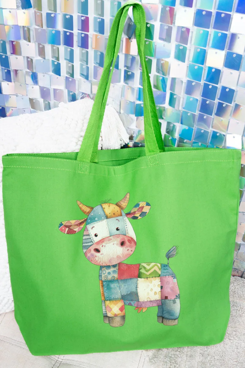 Faux Patchwork Cow Canvas Jumbo Tote