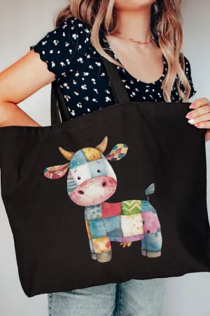 Faux Patchwork Cow Canvas Jumbo Tote