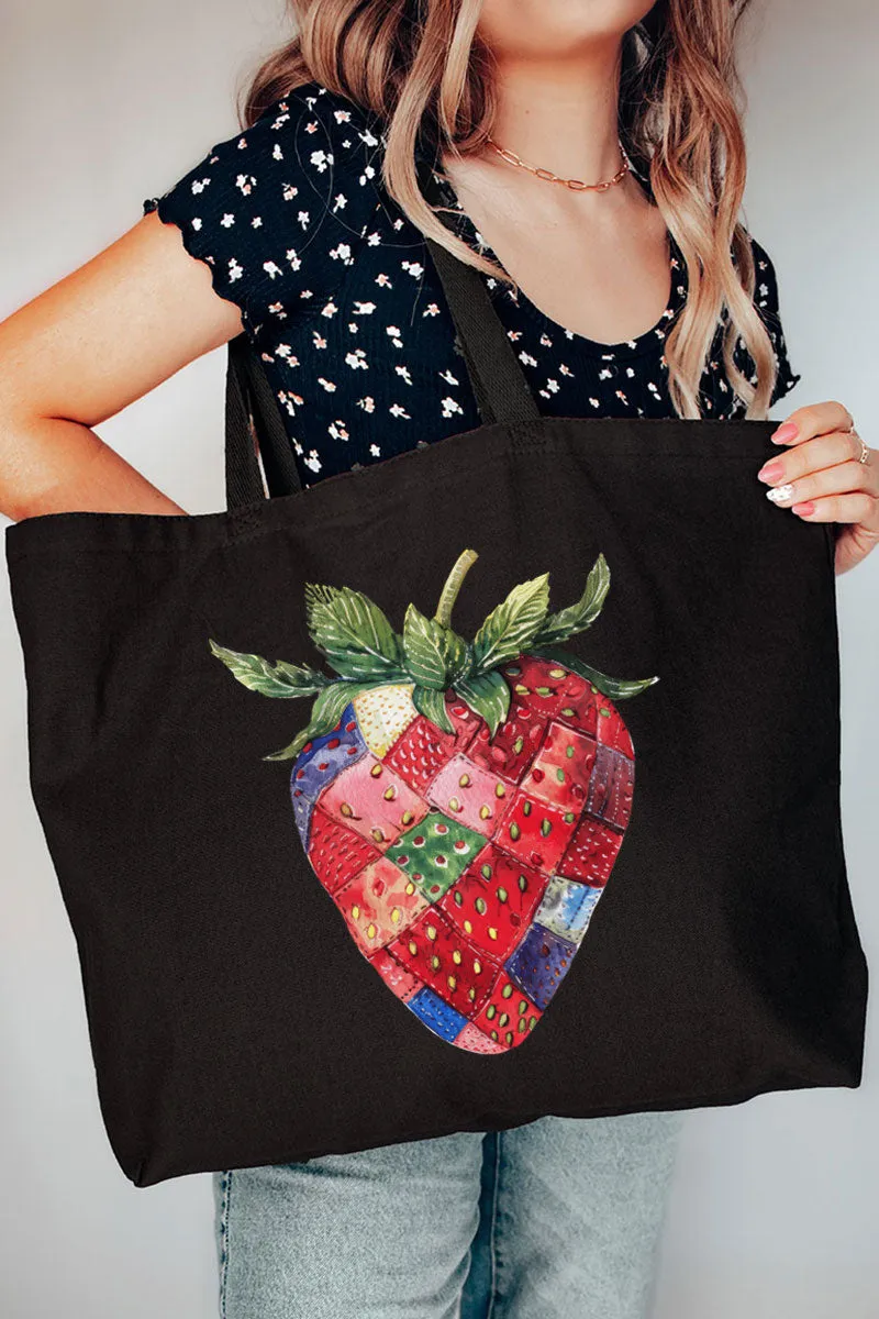 Faux Patchwork Strawberry Canvas Jumbo Tote