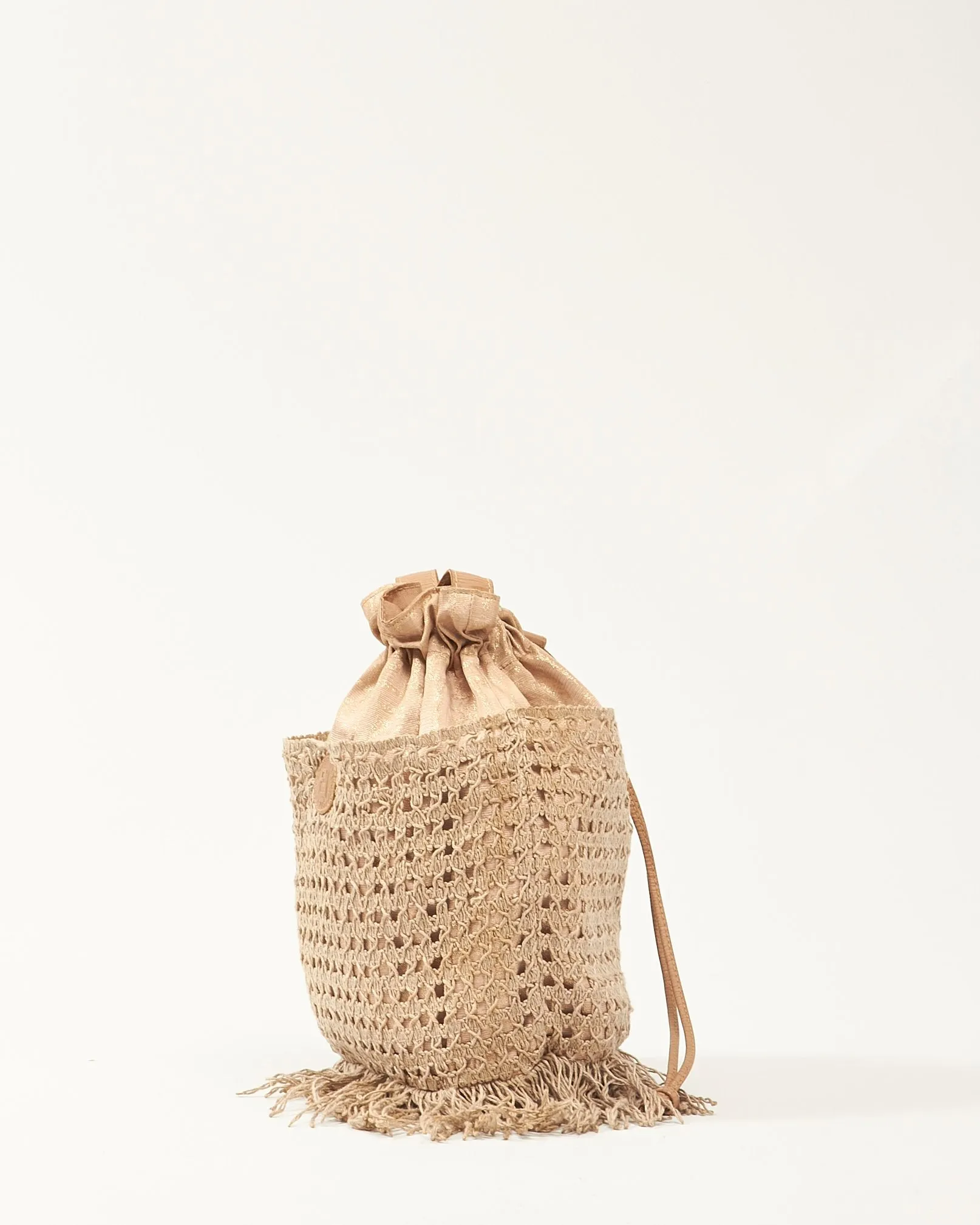 Fendi Pink Glitter Woven Fringe Bucket Bag