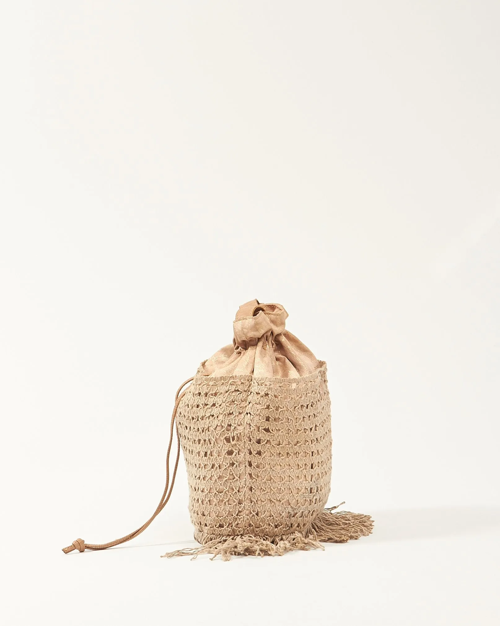 Fendi Pink Glitter Woven Fringe Bucket Bag