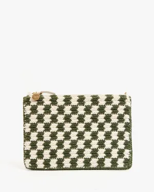 Flat Clutch w/Tabs - Olive & Cream Crochet Mini Checker