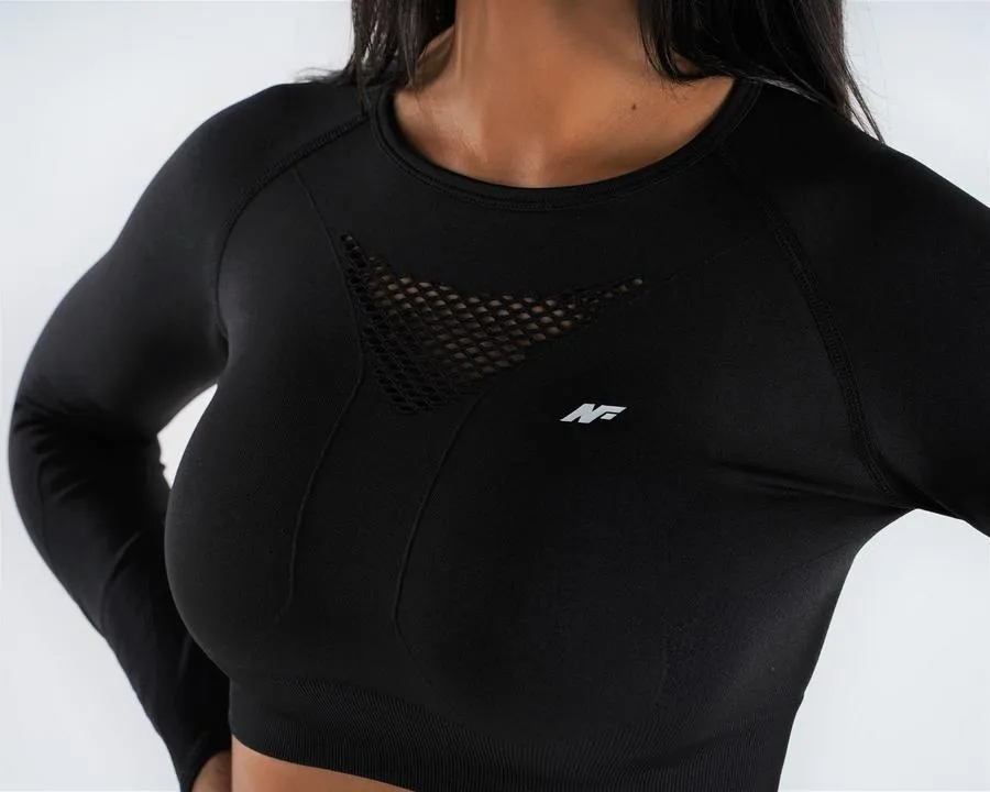 Flex Seamless Long Sleeve Crop Top - Raven