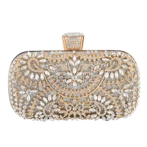 Floral Pattern Rhinestone Studded Evening Clutch Bag