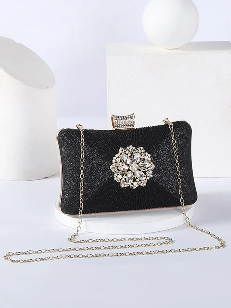 Fold Inlay Stone Square Evening Clutch Bag Shoulder MNBF011