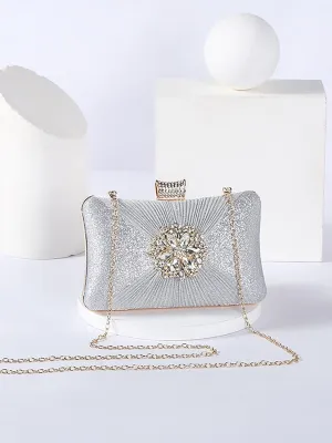 Fold Inlay Stone Square Evening Clutch Bag Shoulder MNBF011