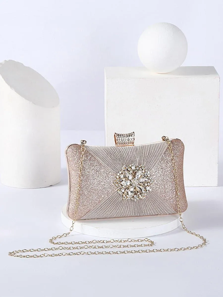 Fold Inlay Stone Square Evening Clutch Bag Shoulder MNBF011