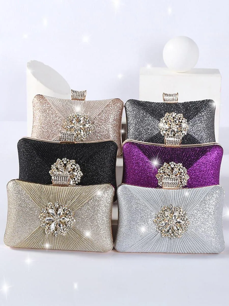 Fold Inlay Stone Square Evening Clutch Bag Shoulder MNBF011