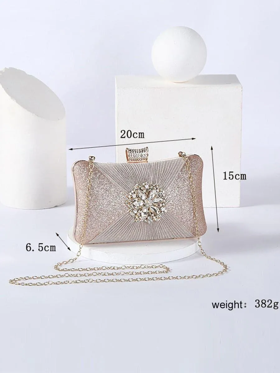 Fold Inlay Stone Square Evening Clutch Bag Shoulder MNBF011