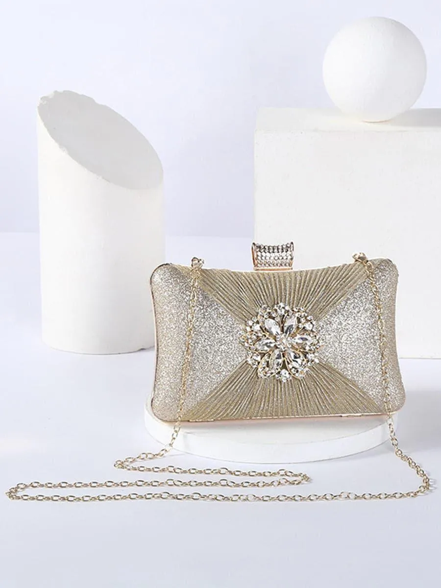Fold Inlay Stone Square Evening Clutch Bag Shoulder MNBF011