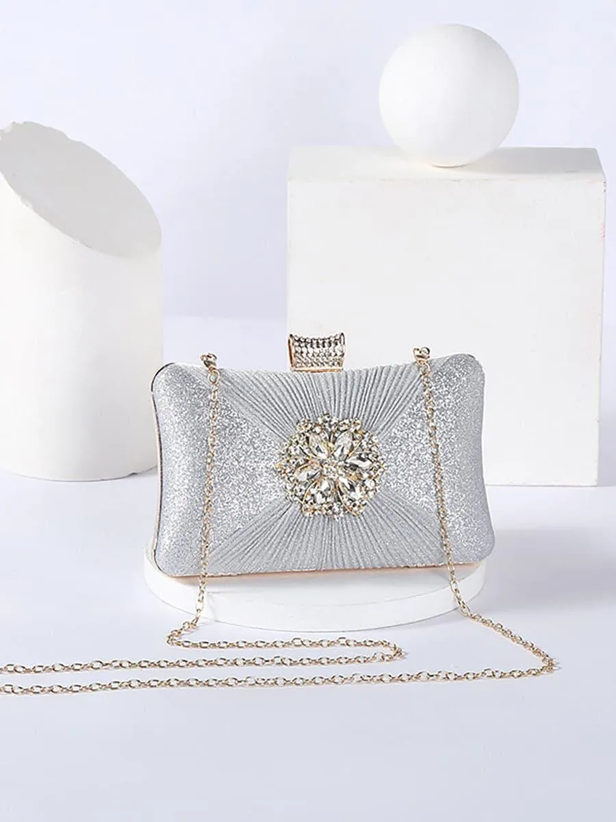 Fold Inlay Stone Square Evening Clutch Bag Shoulder MNBF011