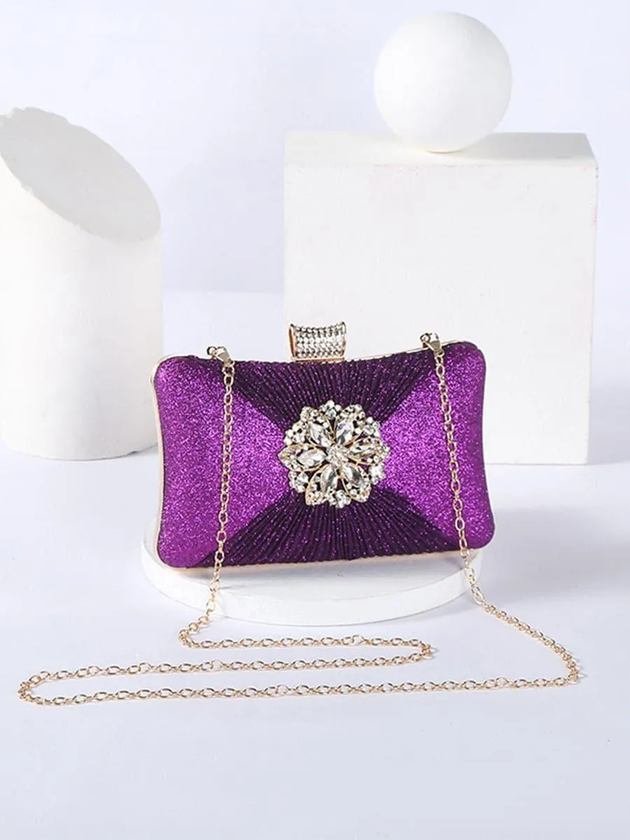 Fold Inlay Stone Square Evening Clutch Bag Shoulder MNBF011