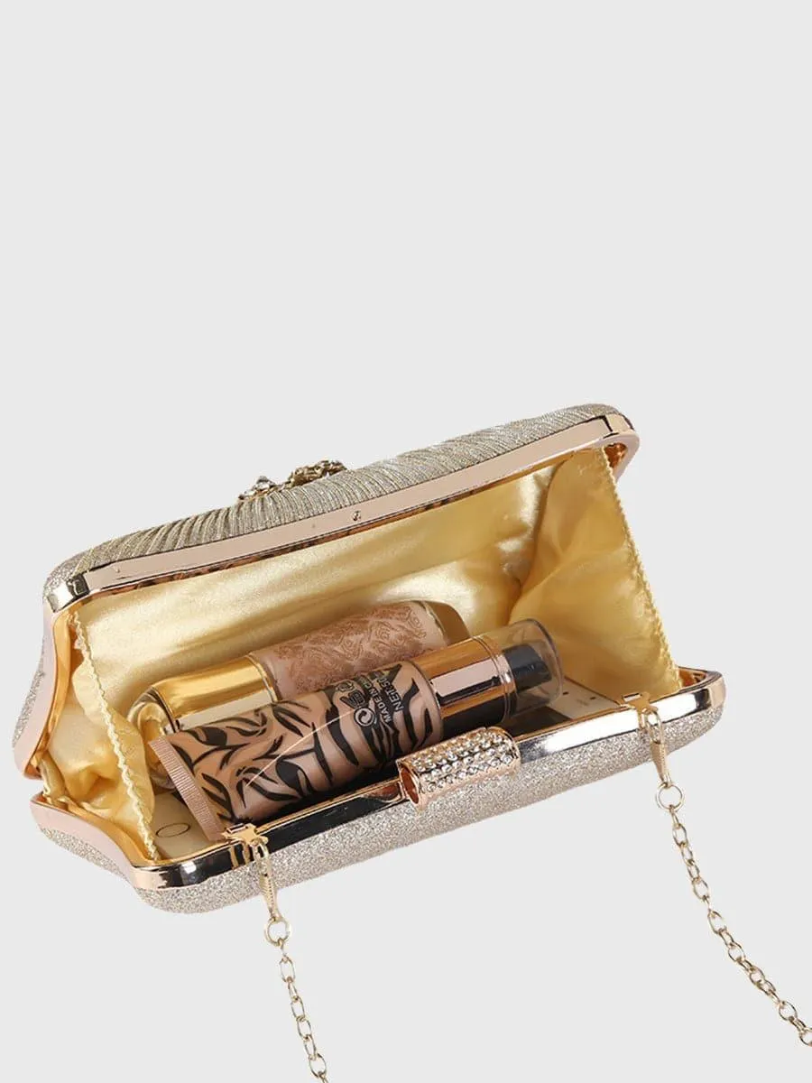 Fold Inlay Stone Square Evening Clutch Bag Shoulder MNBF011