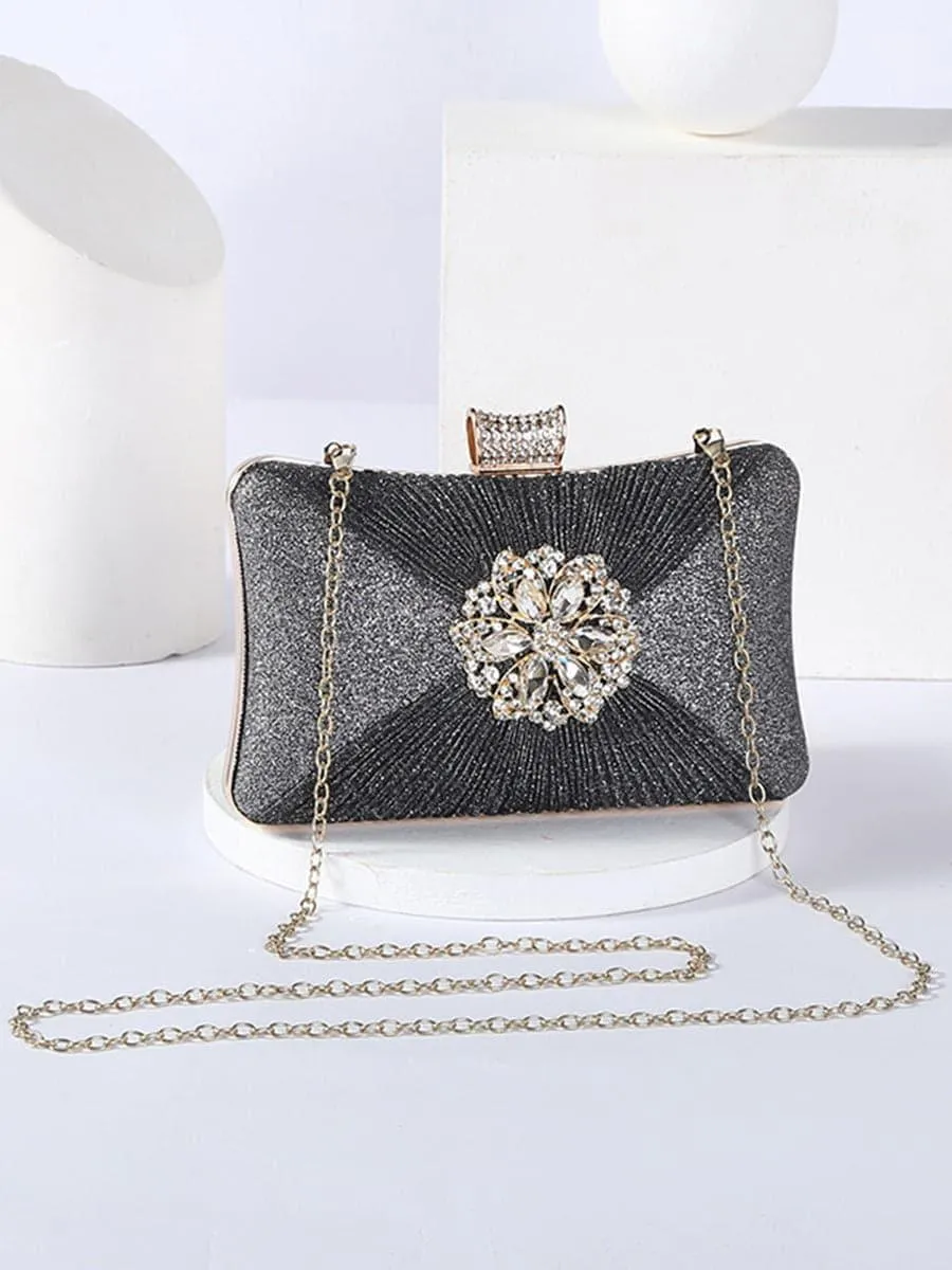 Fold Inlay Stone Square Evening Clutch Bag Shoulder MNBF011