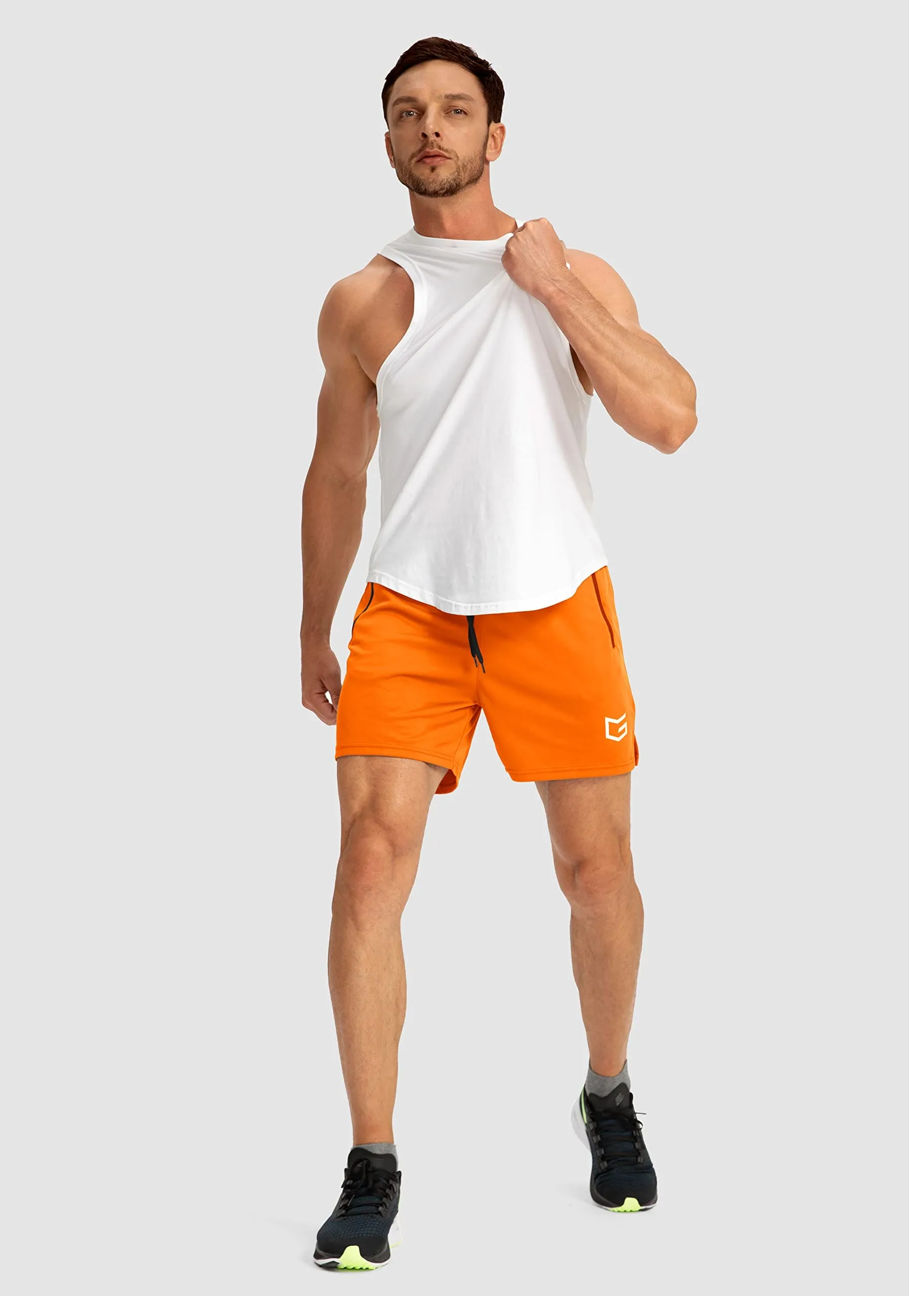 G Gradual Men's Running Shorts with Zipper Pockets Quick Dry Gym Athletic Workout 5" Shorts for Men (Orange)