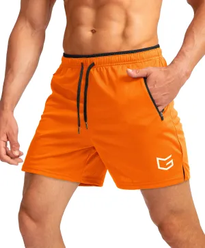 G Gradual Men's Running Shorts with Zipper Pockets Quick Dry Gym Athletic Workout 5" Shorts for Men (Orange)