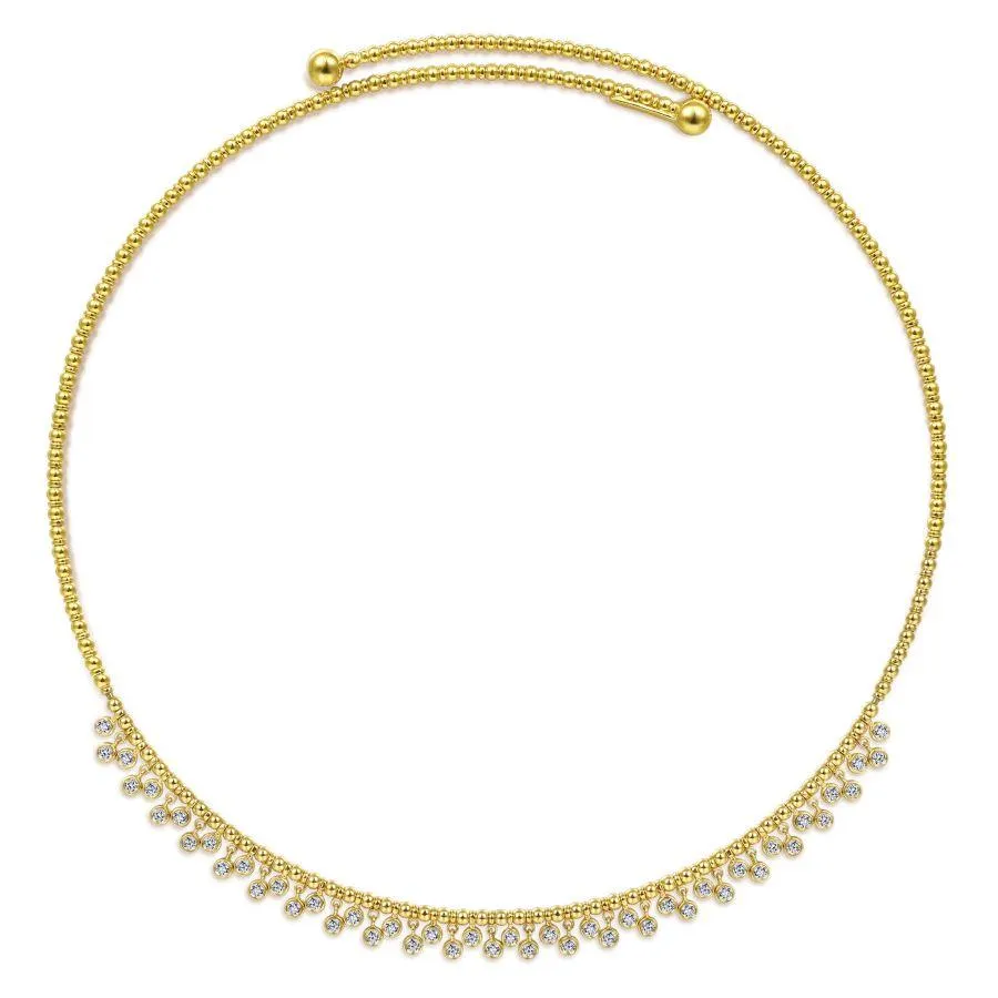 Gabriel & Co. - NK6208Y45JJ - 11.5" With 2" Extension 14K Yellow Gold Bujukan Beaded Choker Necklace with Bezel Set Diamond Clusters