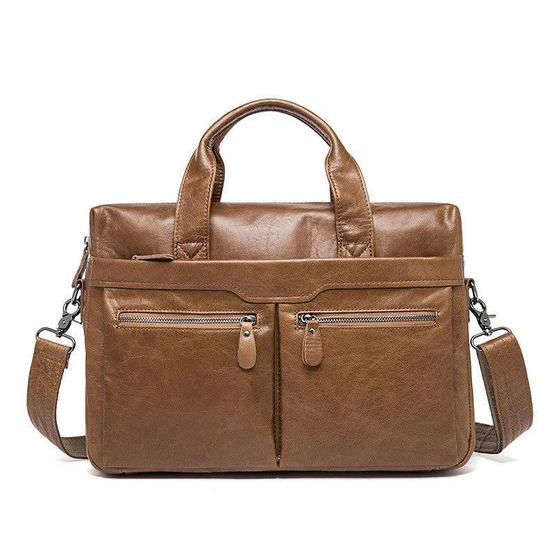 Genuine Leather Laptop Bag, Top Grain Leather Messenger, Men's Leather Briefcase