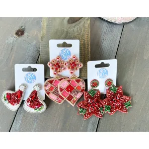 Glam Santa Hat Christmas Beaded Earrings