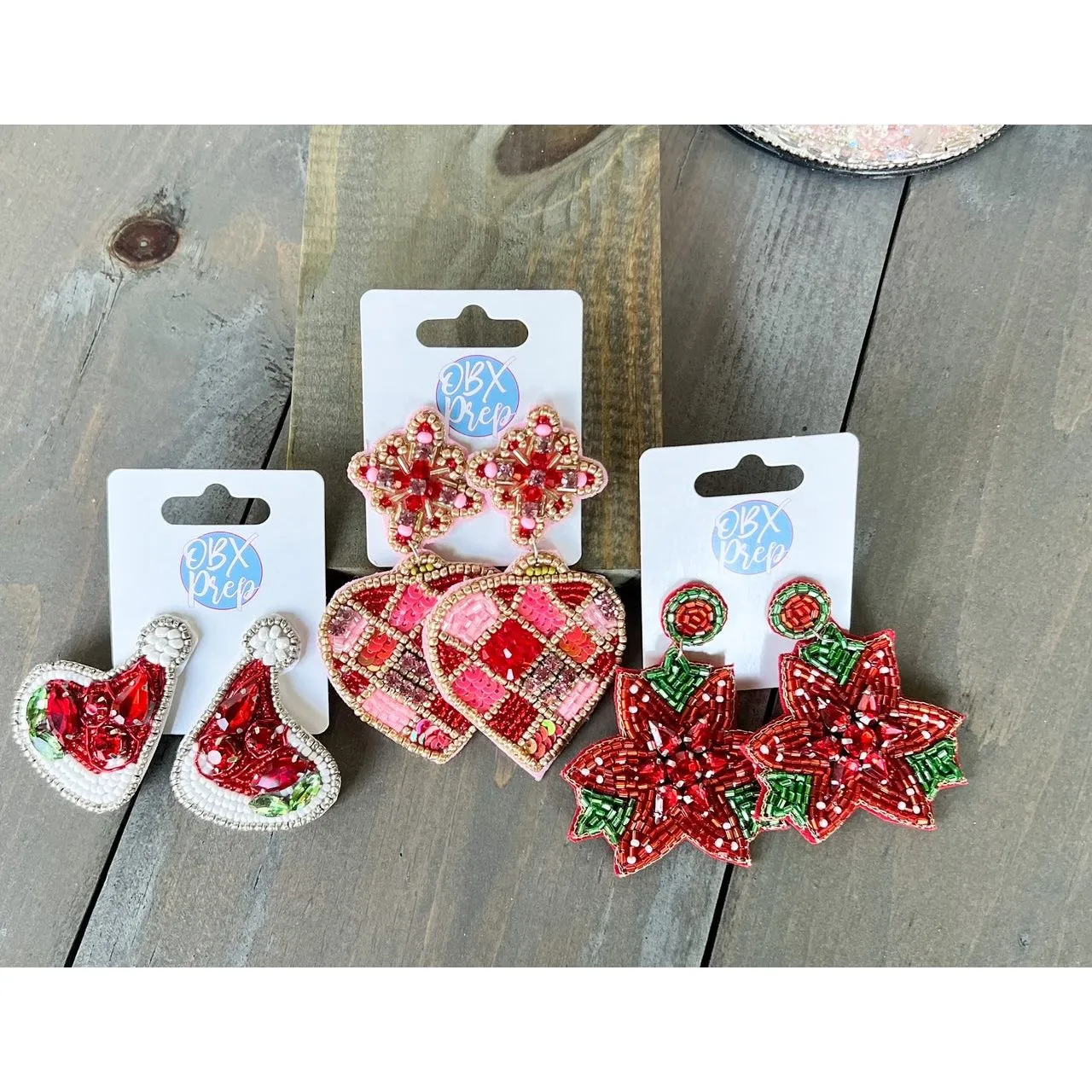 Glam Santa Hat Christmas Beaded Earrings