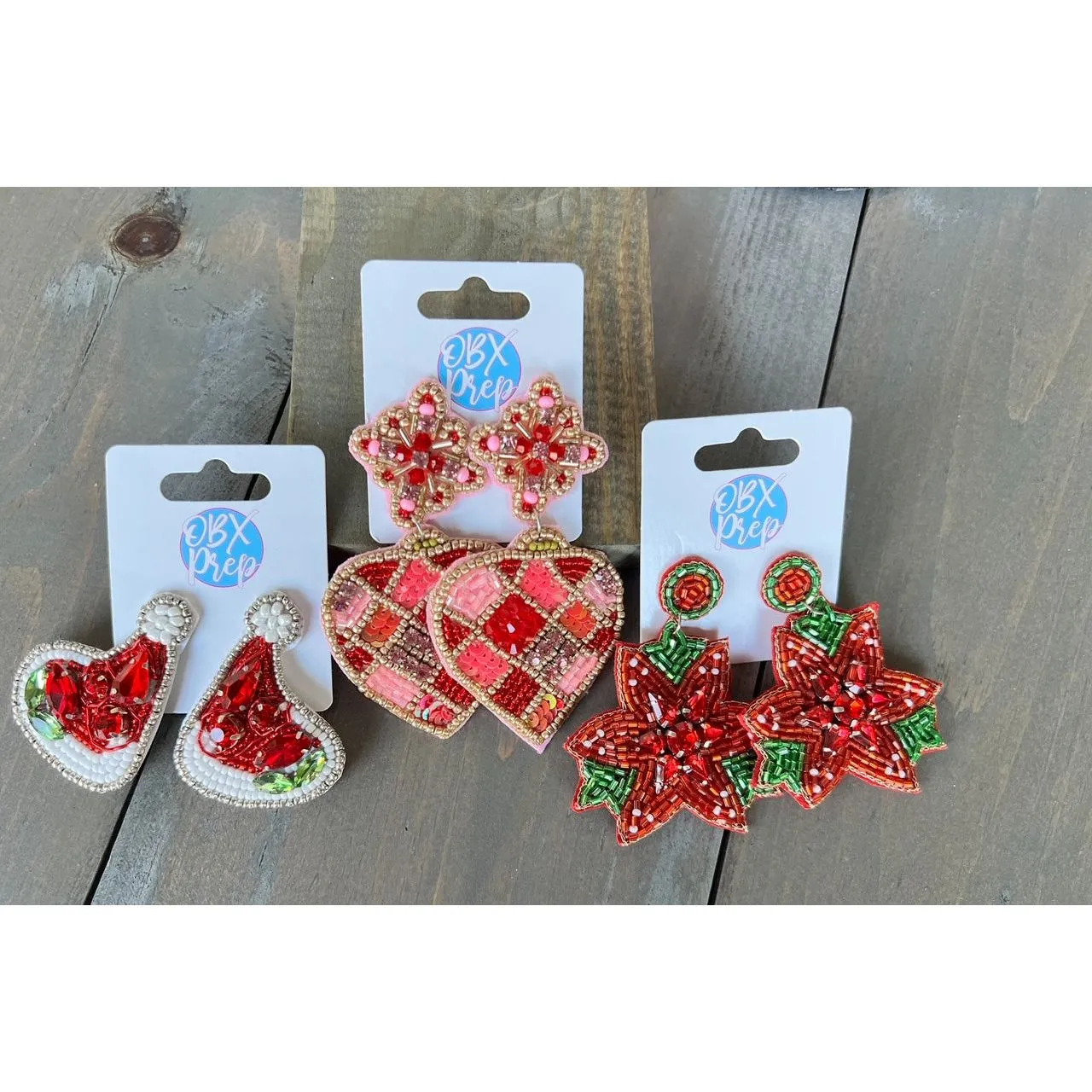 Glam Santa Hat Christmas Beaded Earrings