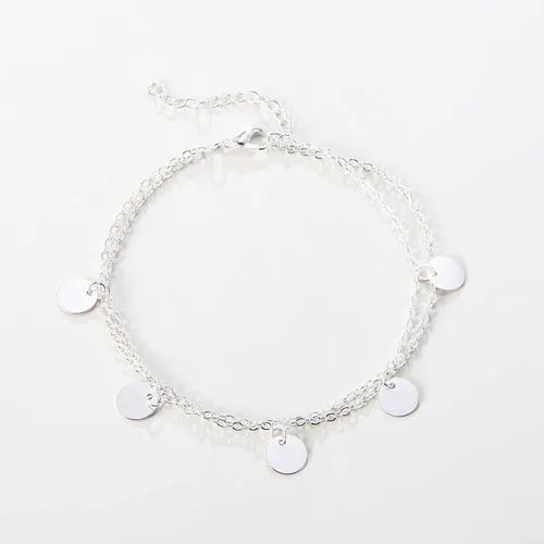 Gold and Silver Women's Anklet with Plates - Stainless Steel, Hinged Clip, 22cm 5.5cm Length