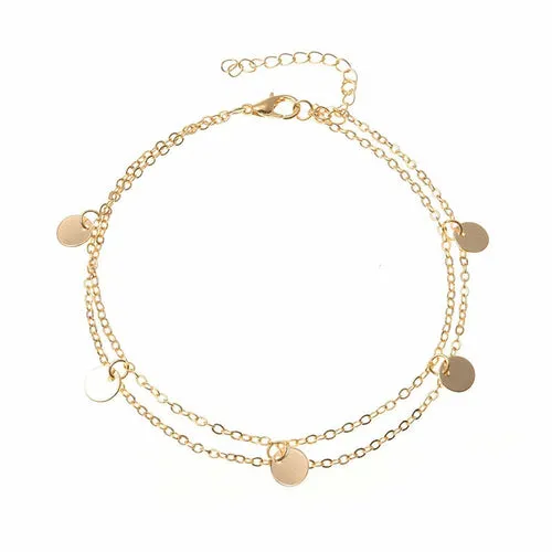 Gold and Silver Women's Anklet with Plates - Stainless Steel, Hinged Clip, 22cm 5.5cm Length