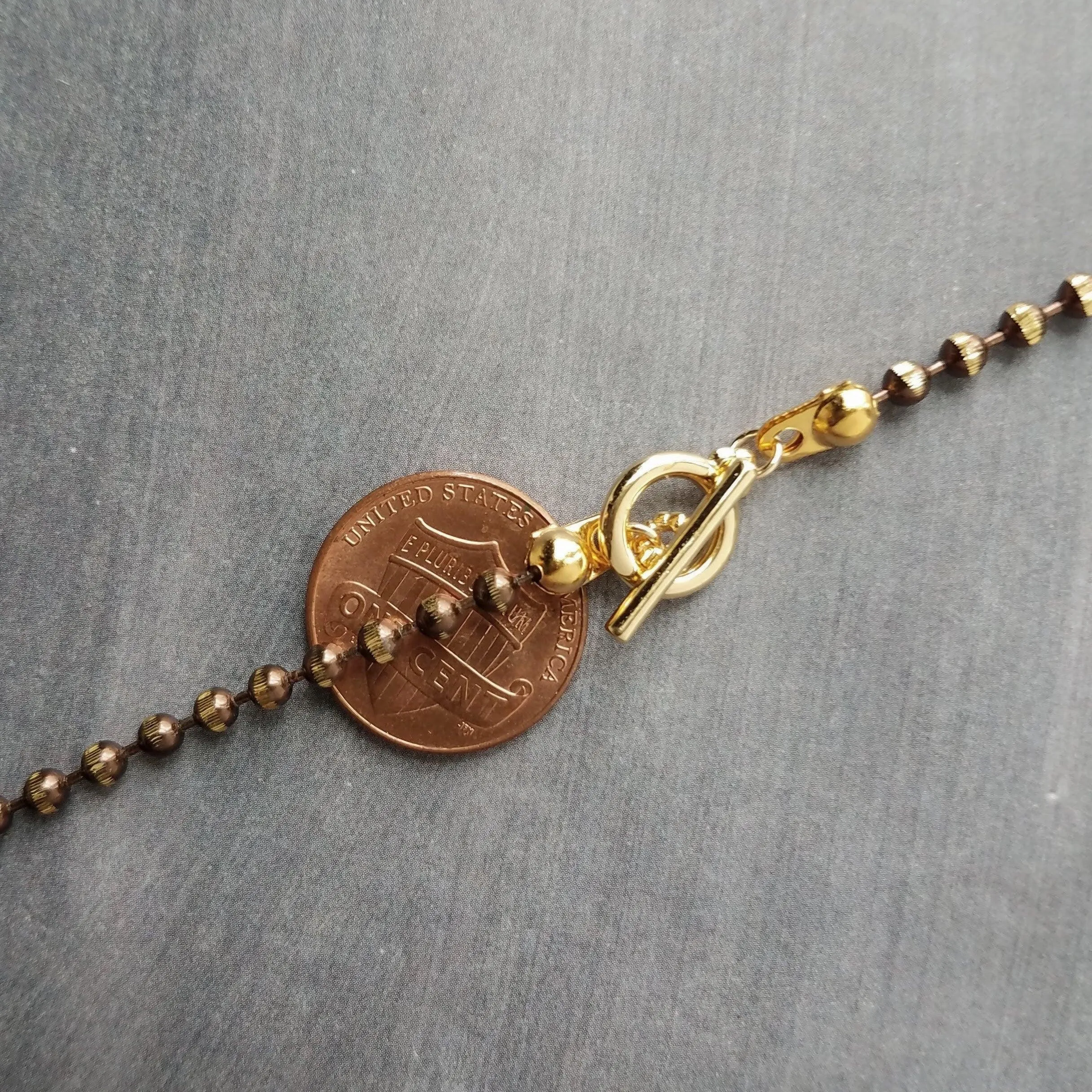 Gold Ball Chain, tiny toggle clasp, front clasp necklace, bronze ball chain, facet cut ball chain, small toggle necklace, large ball, brown