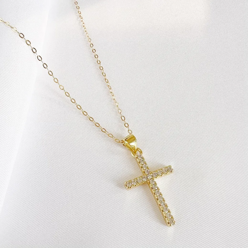 Gold Filled Cz Cross Necklace