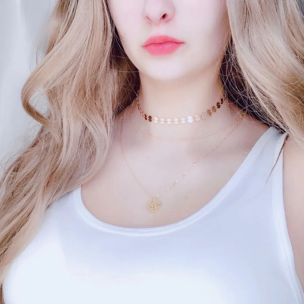 Gold Sequin Coin Disk Choker Necklace