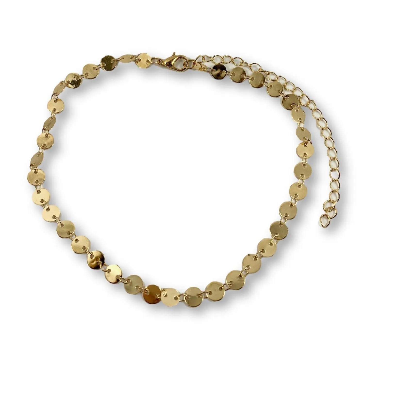 Gold Sequin Coin Disk Choker Necklace