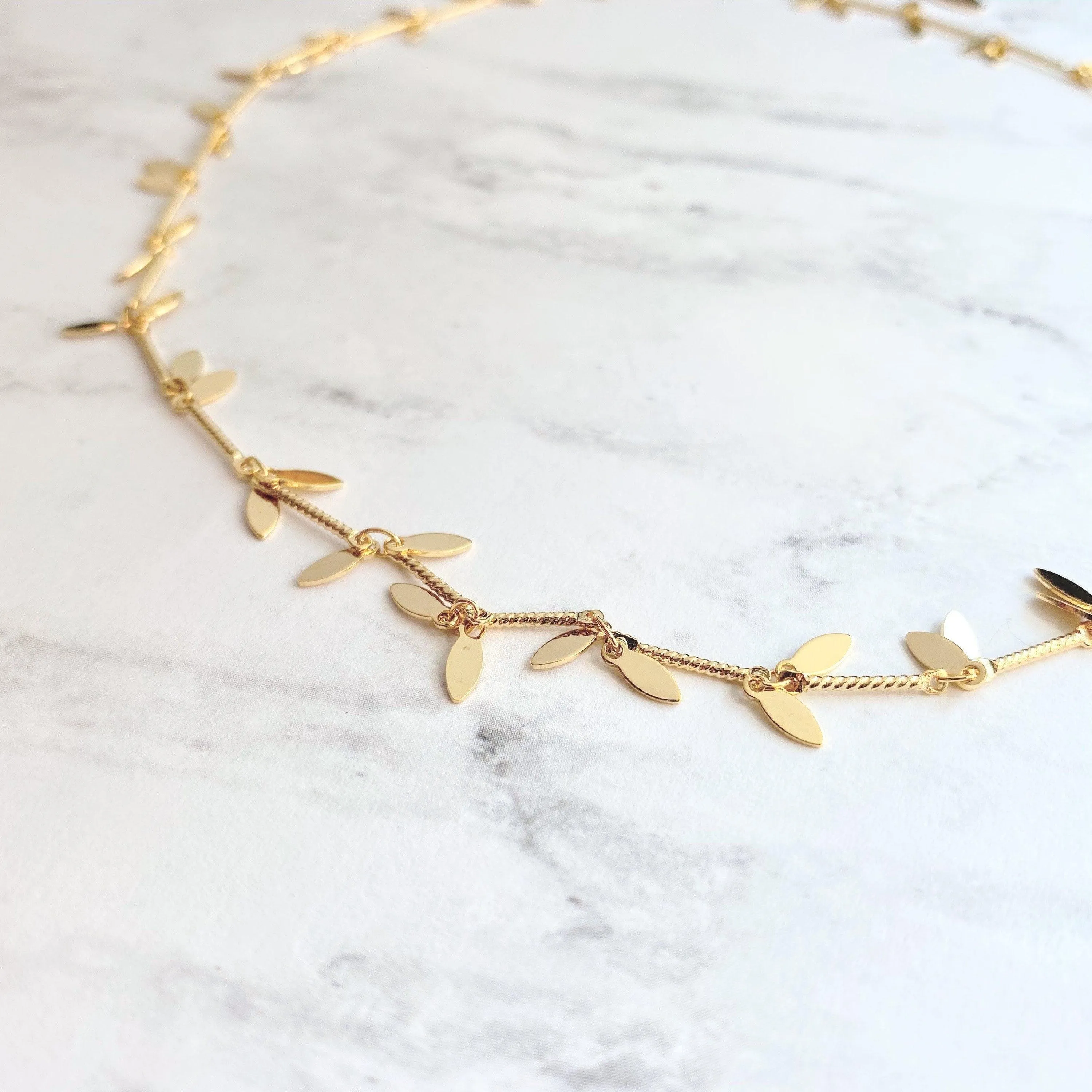 Gold Sequin Layer Necklace - tiny sparkling leaf shape charm layering chain in shiny 14K gold plate - adjustable & custom length available