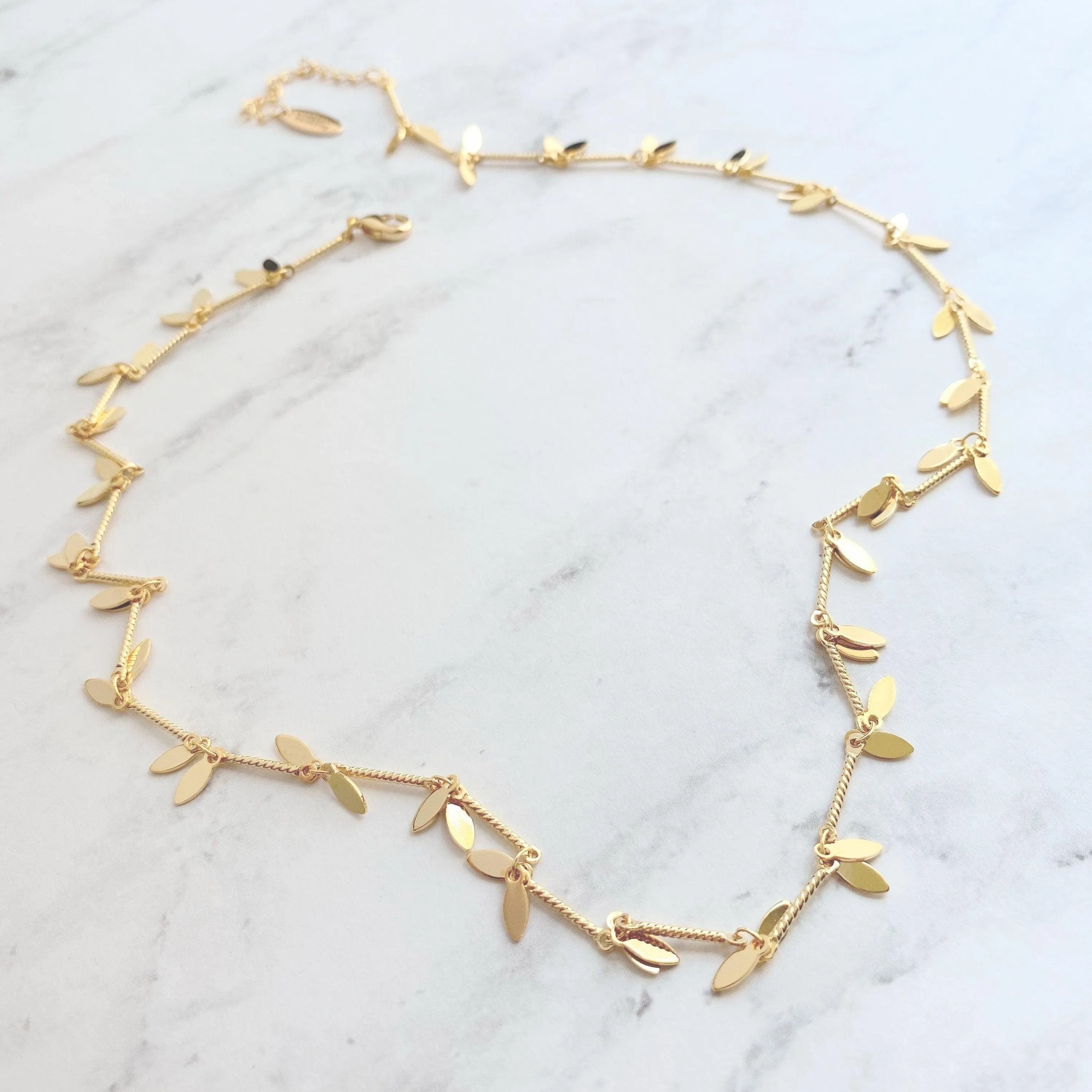 Gold Sequin Layer Necklace - tiny sparkling leaf shape charm layering chain in shiny 14K gold plate - adjustable & custom length available
