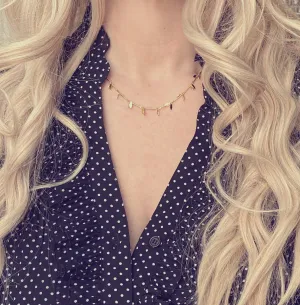 Gold Sequin Layer Necklace - tiny sparkling leaf shape charm layering chain in shiny 14K gold plate - adjustable & custom length available