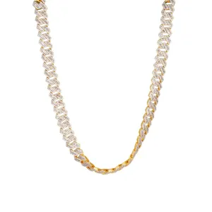 Gold Tone Baguette Miami Cuban 12mm Square Link Custom Chain