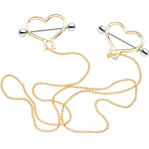 Gold Tone Heart to Heart Dangle Nipple Chain