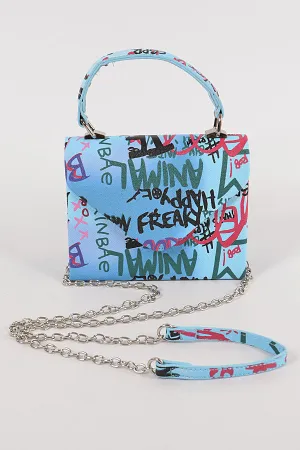 Graffiti Handle Clutch- Blue