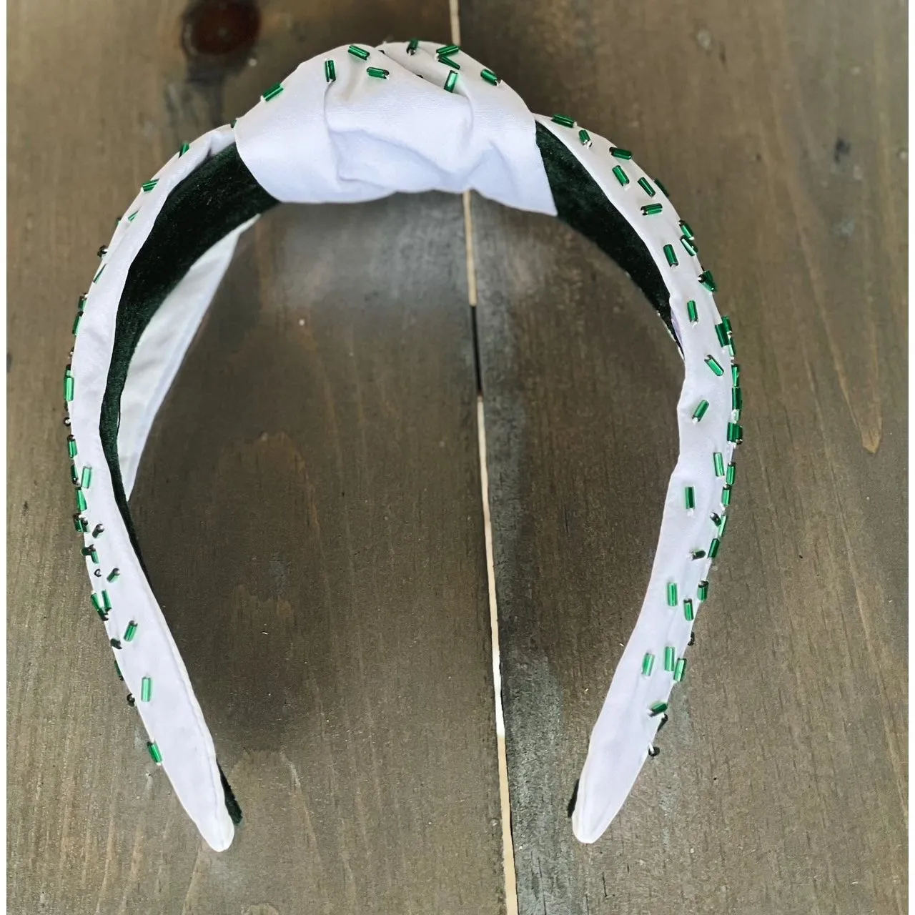 Green Confetti Seed Bead Front Knot Headband