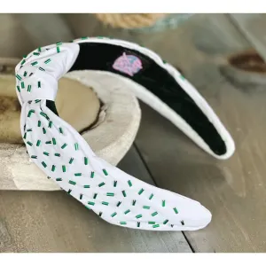 Green Confetti Seed Bead Front Knot Headband