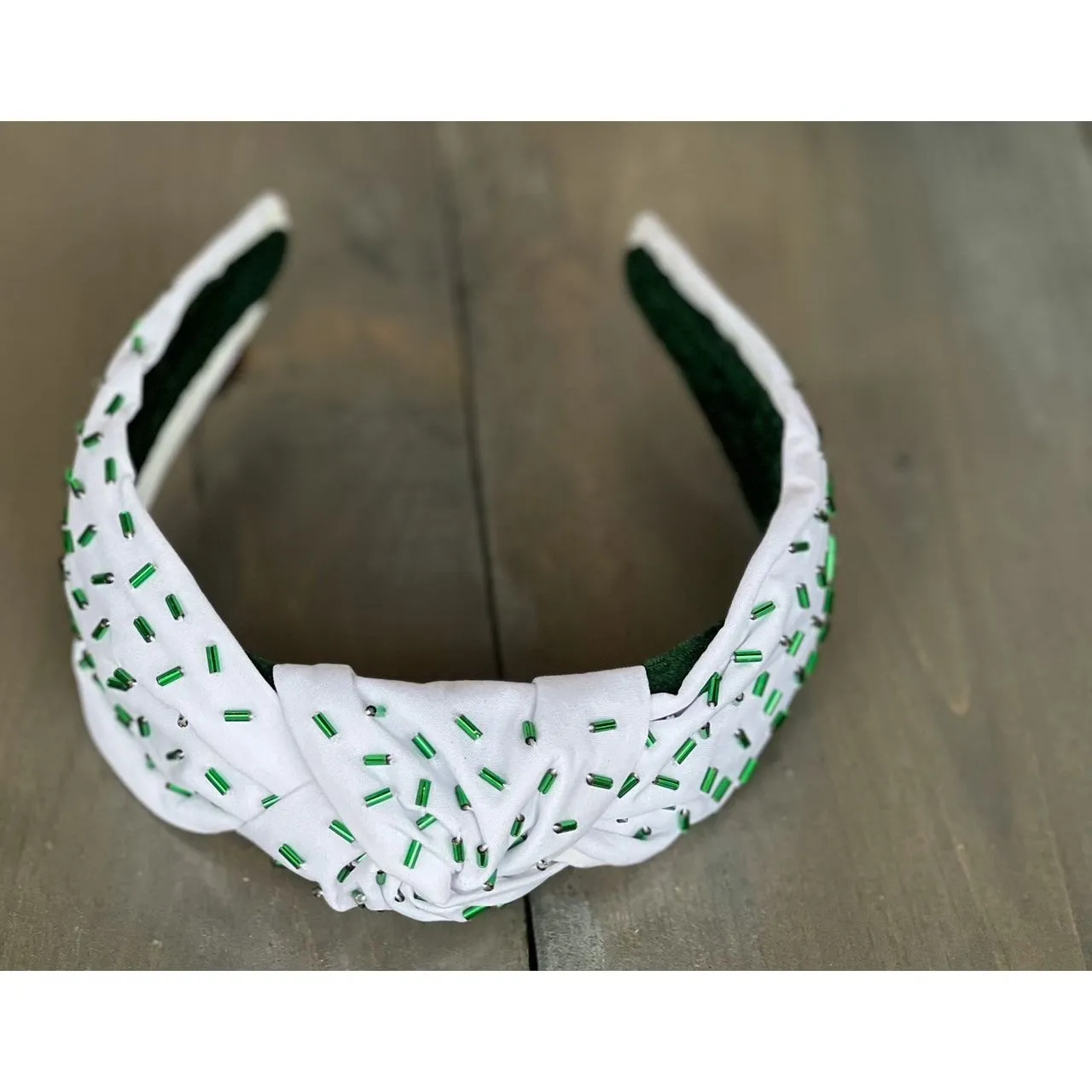 Green Confetti Seed Bead Front Knot Headband