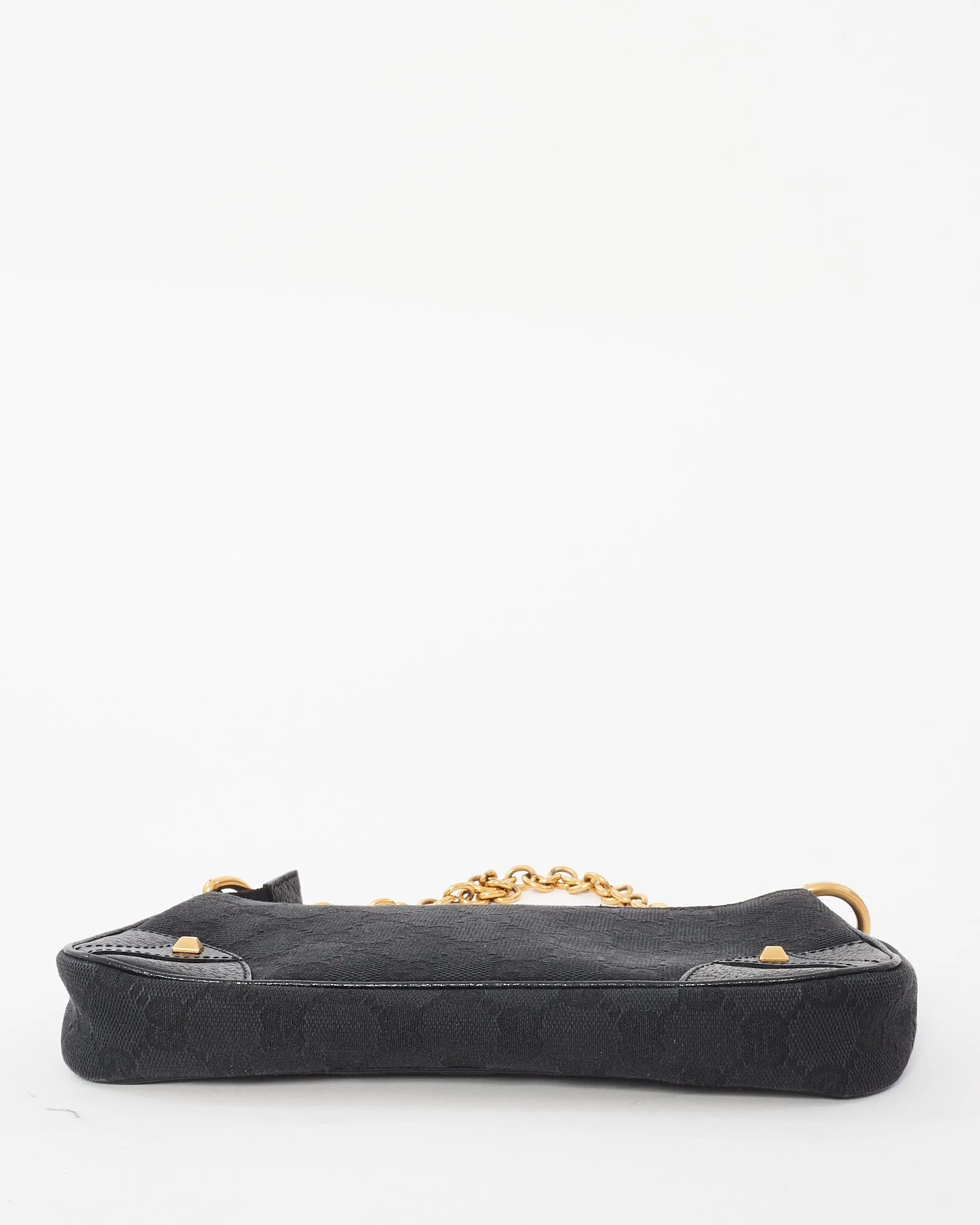 Gucci Black Canvas & Gold Chain Shoulder Bag