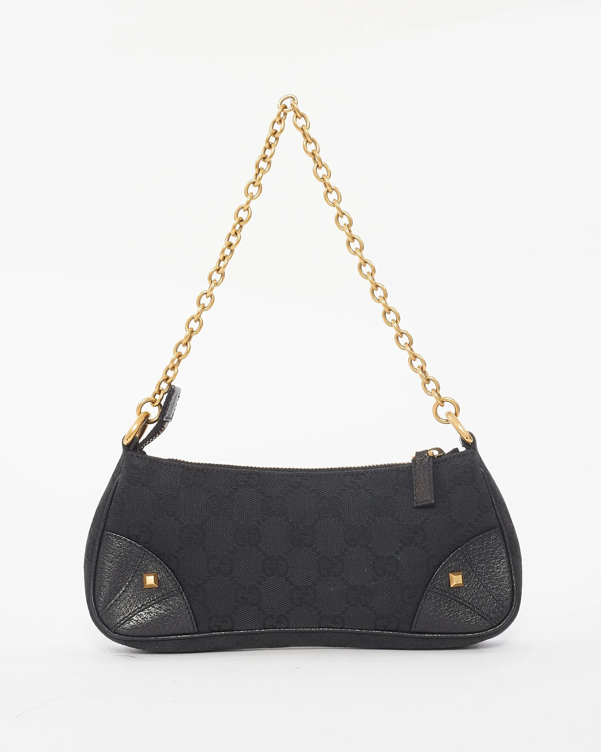 Gucci Black Canvas & Gold Chain Shoulder Bag