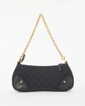 Gucci Black Canvas & Gold Chain Shoulder Bag