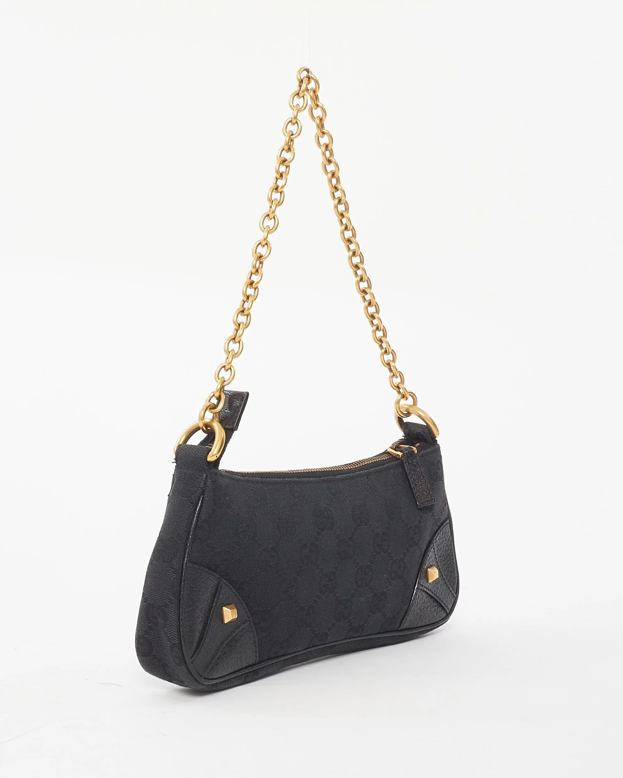 Gucci Black Canvas & Gold Chain Shoulder Bag