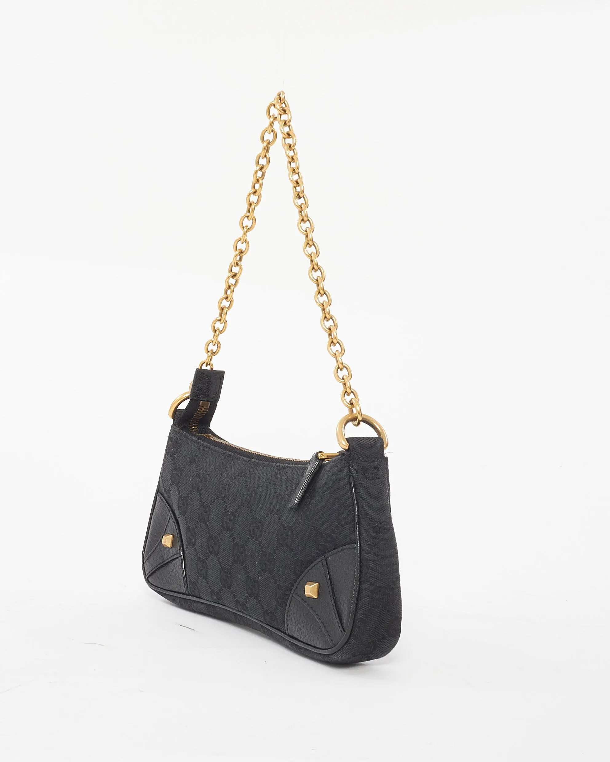 Gucci Black Canvas & Gold Chain Shoulder Bag
