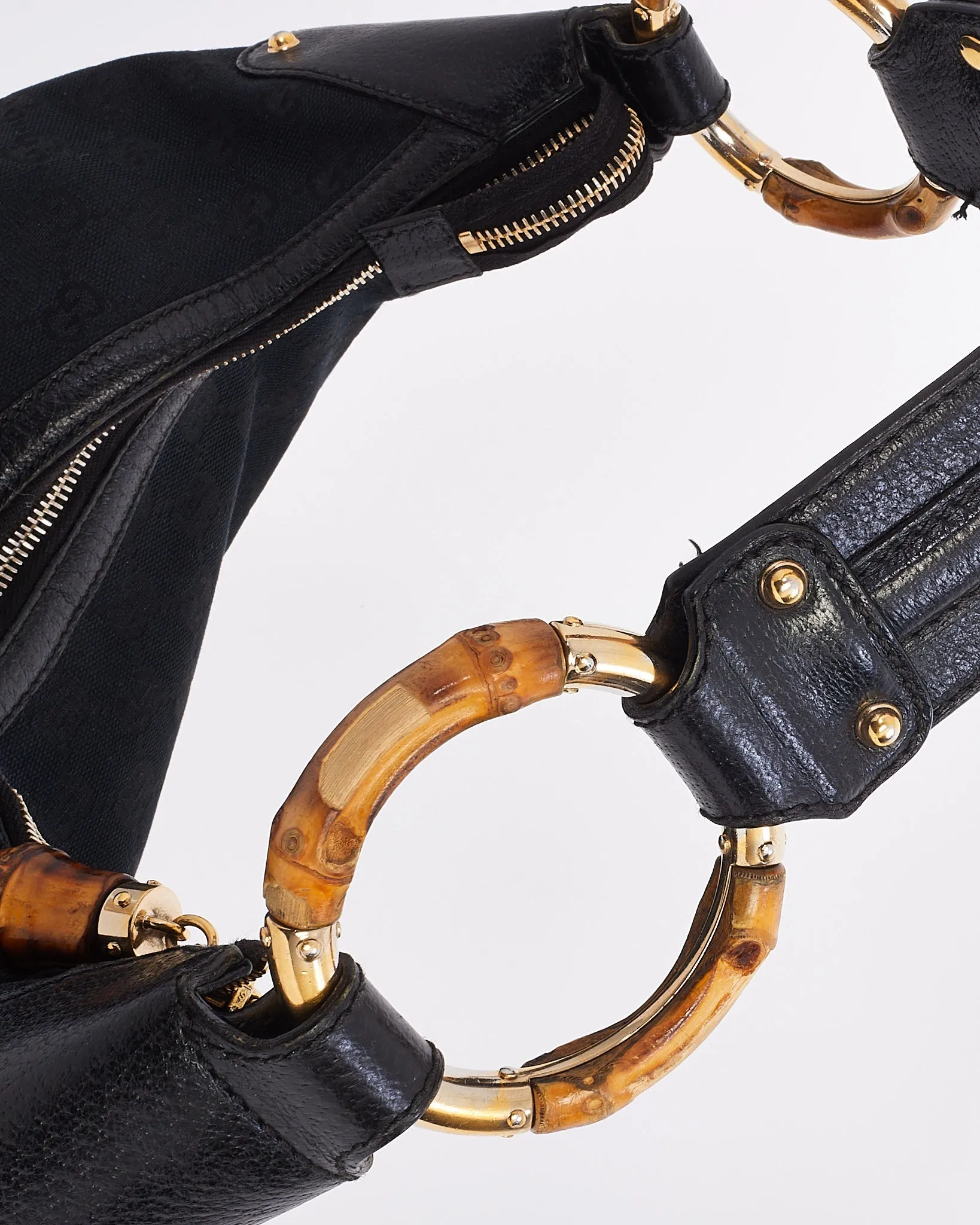 Gucci Black Canvas Guccissima Bamboo Shoulder Bag