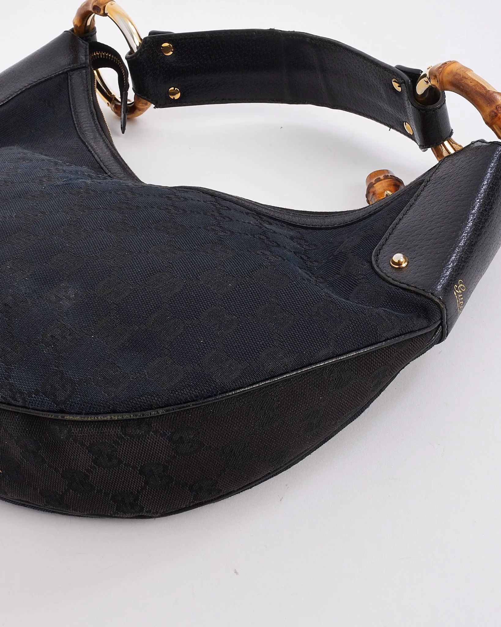 Gucci Black Canvas Guccissima Bamboo Shoulder Bag